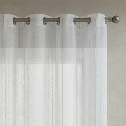 Ring Top Voile Panels, White & Silver - OFFER