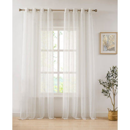 Linen Stripe Eyelet Voile Panels -5372 - Natural