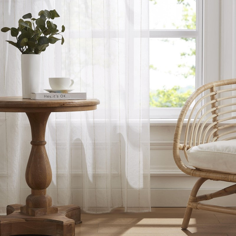 Linen Stripe Eyelet Voile Panels -5372 - Natural