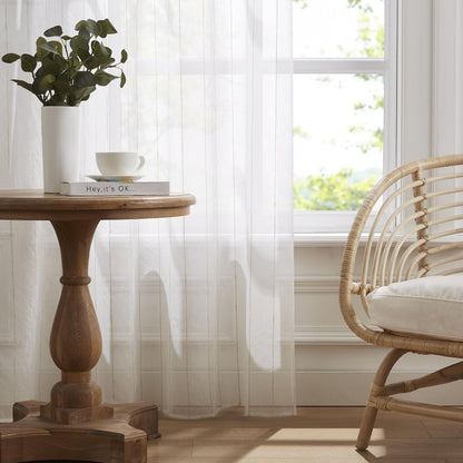 Linen Stripe Eyelet Voile Panels -5372 - Natural