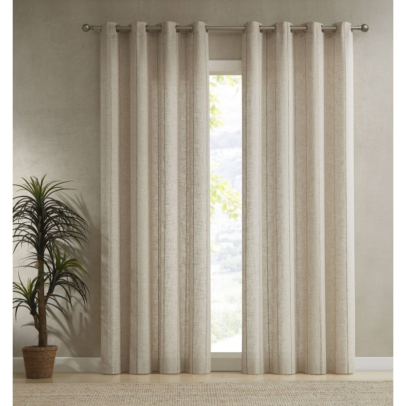 Rustic Linen Stripe Eyelet  Voile 5334- Natural