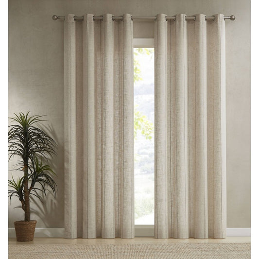 Rustic Linen Stripe Eyelet  Voile 5334- Natural