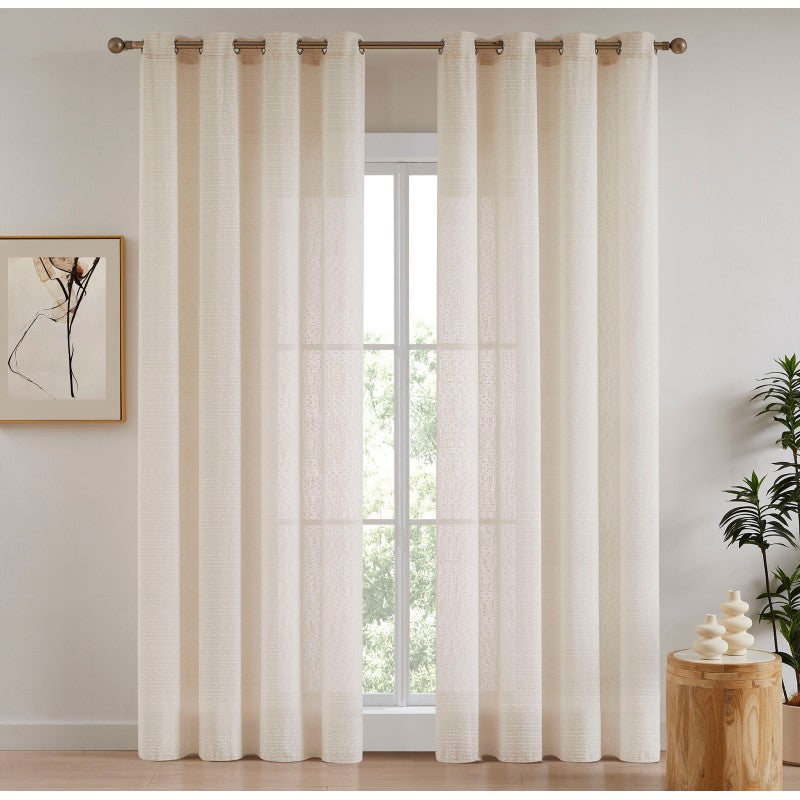 Linen Knot Eyelet Voile Panels - Natural